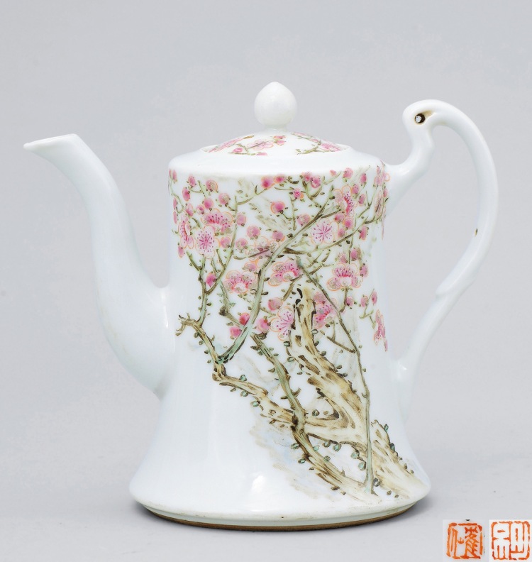 太平天国 青花磁器 文官武将聖母図 茶葉罐 茶壺 蓋欠無傷 古玩 骨董品