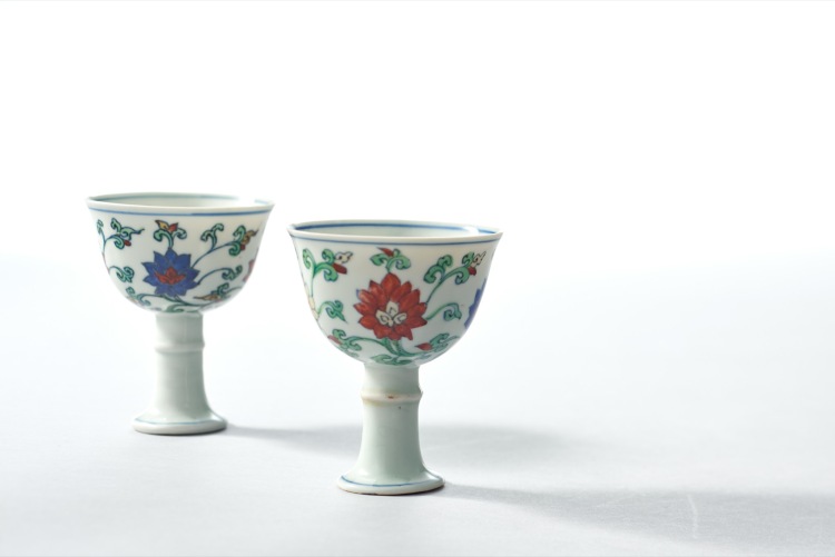 唐物 明 宣德 青花鳳紋高足杯 盃 酒器 酒杯 杯茶器 骨董品