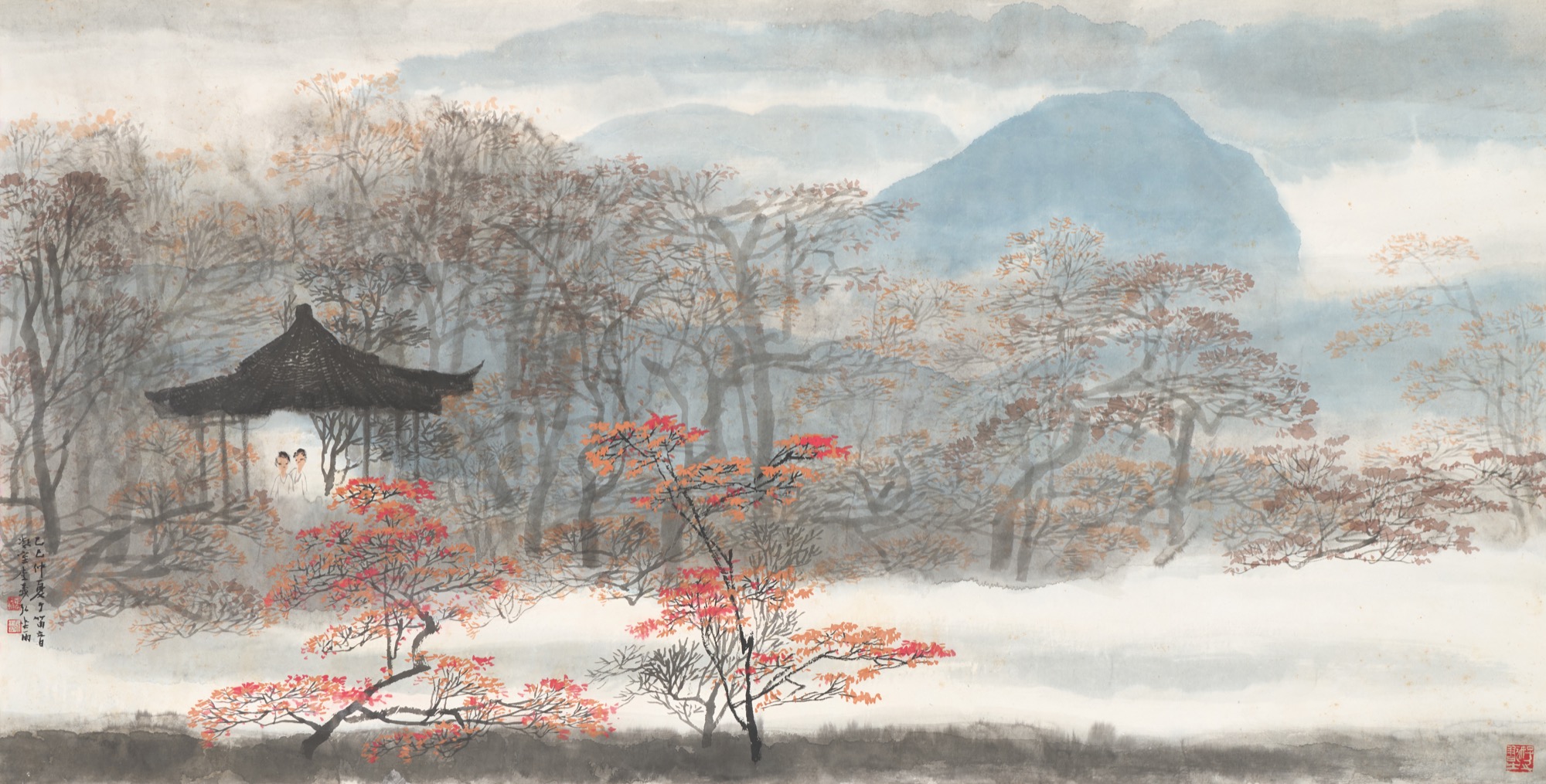 清末期 古月軒造 古銅製桃形墨盒 清末期画家陳師曽刻『柘榴花図』古い墨入箱 東京中央12月珍藏拍賣丨書畫精選