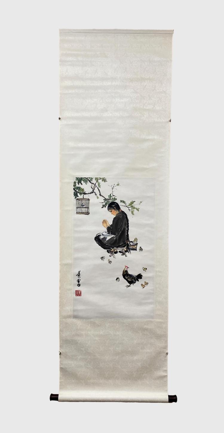 黃冑 人物 黃胄少女與驢| Huang Zhou, Donkeys and Girl | Fine Chinese